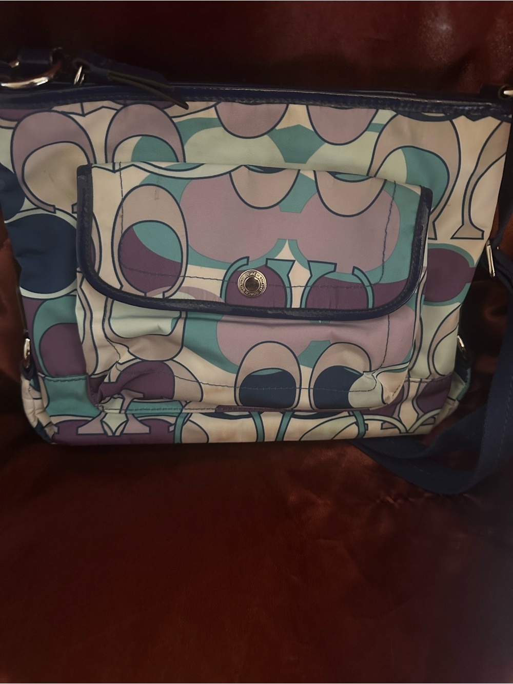 Coach Patterned Canvas Crossbody Bag in Lavender & Teal